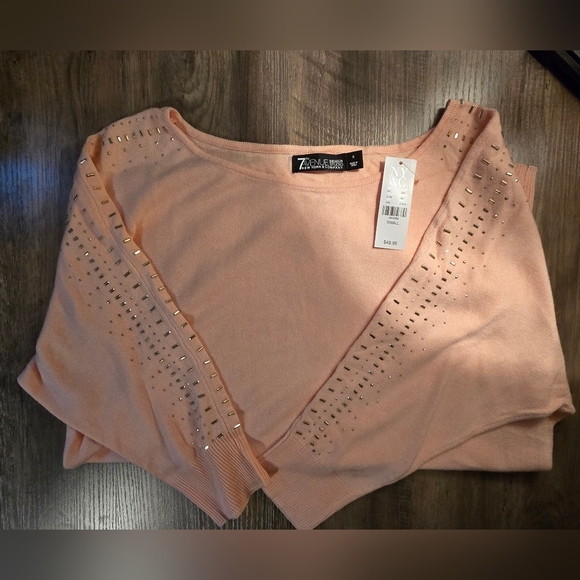 7th Ave New York Co. Womens Small Sweater Pink Gold Studs New/Tags - Picture 2 of 9